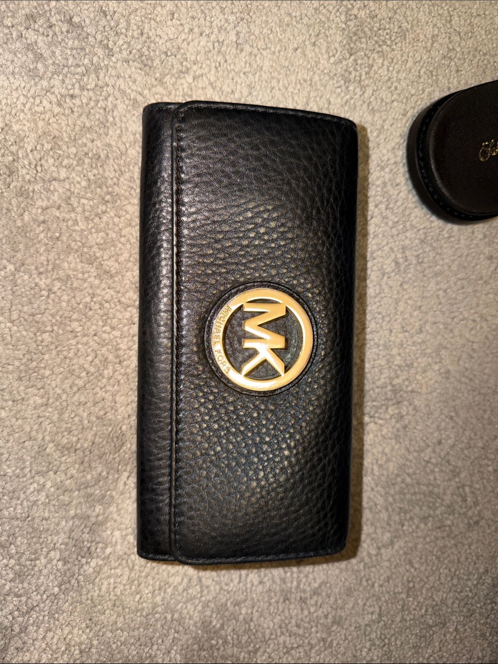 Michael Kors Black Leather Card Holder with Gold MK Emblem